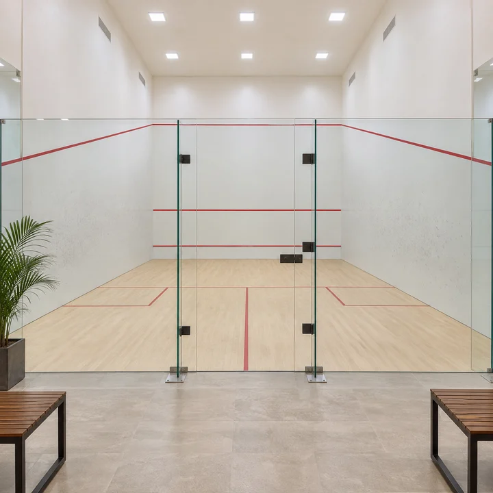 Splendid Evora indoor squash court with a glass back wall, artist's impression