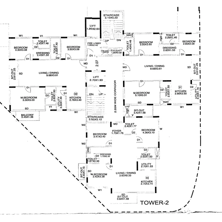 Splendid Evora Tower B typical floor plan with three 3 BHK homes